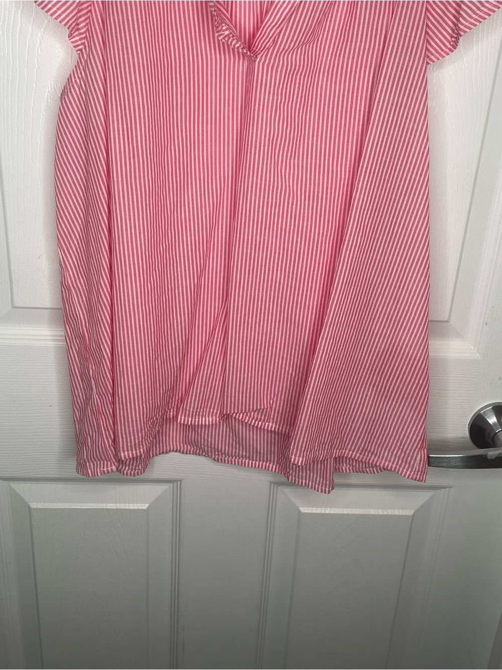 J. Crew Striped Flutter Sleeve Top CI328 Beach Coastal Vacation Pink/White L - Picture 7 of 11